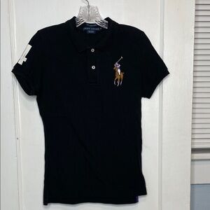 Women’s Ralph Lauren The Skinny Polo Shirt Big Pony Flesh Player Black Purple M